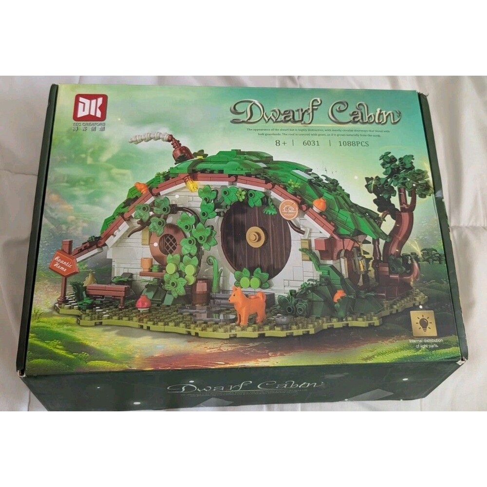 Moc Hobbit House Bilbo Dwarf Cabin 1088 Pieces Lights Up Building Block Set. NEW